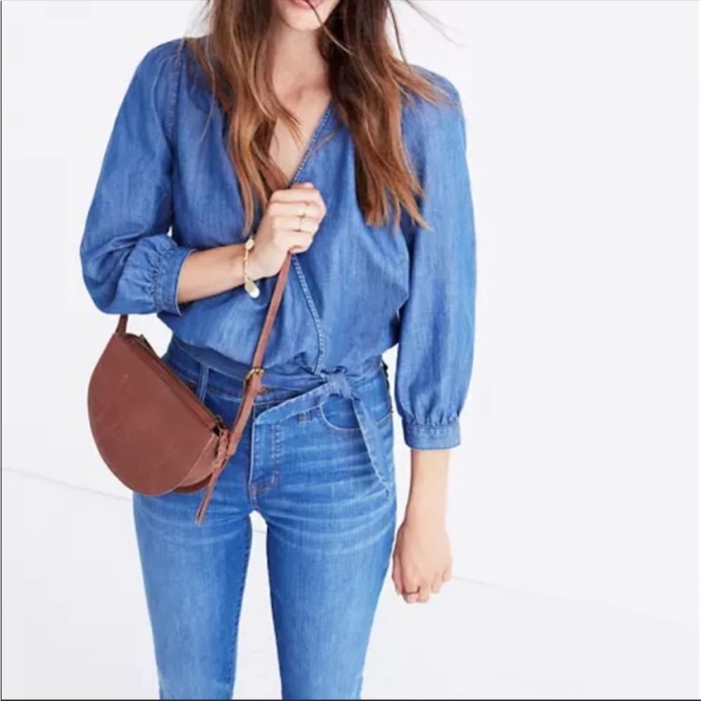 Madewell denim wrap blouse